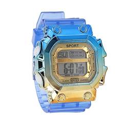CUEI Kinderuhr, 240 mAh LED Blau Gold PU Kinder Digitaluhr Klar Matt Armband Uhr für Kinder wasserdichte elektrische Uhren für Kleinkinder Jungen Mädchen Erwachsene alle Altersgruppen von CUEI