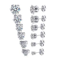 6 Paar 925 Sterling Silber Ohrringe Set Ohrstecker Damen Sterling Silber Ohrstecker Diamant Ohrringe Mädchen Ohrringe Damen Silber Ohrstecker Herren3, 4, 5, 6, 7, 8 mm Ohrringe für Damen von CUHZA