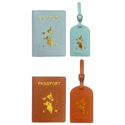 CUHZA 4 x Kofferanhänger und Reisepasshülle Set, Gepäckanhänger Kofferanhänger mit Adressschild für Gepäck Koffer Tasche, Reisepasshalter für Kreditkarten Ausweis und Reisedokumente (2 Farben) von CUHZA