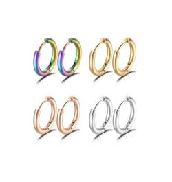 CUHZA 6 Paar Creolen Edelstahl Ohrringe, 10mm 12mm 14mm Ohrringe Kleine Knorpel Hoop Ohrringe Hypoallergen Hip-Hop-Ohrringe für Männer und Damen（Gold, Silber） von CUHZA