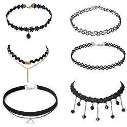 CUHZA 6 Stück Elastische Halskette, Stretch Tattoo Choker Kette, Choker Halskette Set,Gummi Halsband Tattoo KetteSets, Armband Vintage Tattoo Halskette Henna Halsband für Mädchen Frauen Teen Kinder von CUHZA