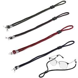 CUHZA Glasses Chain 4 Stücke Brillenkette Nylon Brillenband Schwarz Damen Kette Sport Herren Brillenbänder Schwarz Verstellbar Sportbrillenband Sonnenbrillen Kette Brillenschnur mit Karabiner,4 Farben von CUHZA