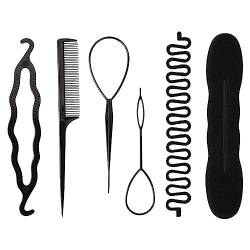 CUHZA Haar Flechtwerkzeug, Packung mit 6 Haar-Styling-Tools, Knotenringe für Haarstyling, Flechten Tool DIY Haar-Accessoires Frauen Haar Twist Haarknoten mit Haarkamm von CUHZA