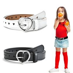 CUHZA Mädchen Ledergürtel, 2 Stück Kids Leather Belts，Verstellbare PU-Leder Gürtel für Kleider, Röcke und Jeans（Schwarz, Weiß） von CUHZA