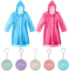 5 Stück Regenponcho Durchsichtig mit Aufbewahrungsball Regenponcho Damen Wasserdicht Regenmantel Herren Regenponcho Festival Poncho Regen Herren Regenponcho Bunt Rain Regencape Damen Wasserdicht von CUINIUNAID