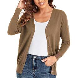 CUNYI Cardigan für Damen V-Ausschnitt Langarm Pullover mit Knöpfen Strickmantel Elegant, Khaki S von CUNYI