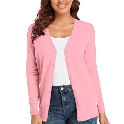 CUNYI Cardigan für Damen V-Ausschnitt Langarm Pullover mit Knöpfen Strickmantel Elegant, Rosa S von CUNYI