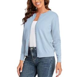 CUNYI Damen Strickjacke Pullover Langarm Klassisch Rundhals Damen Mantel mit Knöpfen Lässig Elegante Oberbekleidung, Blau L von CUNYI