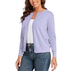 CUNYI Damen Strickjacke Pullover Langarm Klassisch Rundhals Damen Mantel mit Knöpfen Lässig Elegante Oberbekleidung, Helles Lila M von CUNYI