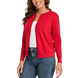 CUNYI Damen Strickjacke Pullover Langarm Klassisch Rundhals Damen Mantel mit Knöpfen Lässig Elegante Oberbekleidung, Rot S von CUNYI