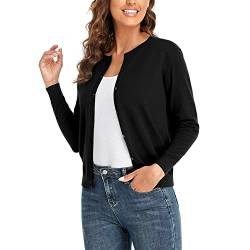 CUNYI Damen Strickjacke Pullover Langarm Klassisch Rundhals Damen Mantel mit Knöpfen Lässig Elegante Oberbekleidung, Schwarz L von CUNYI