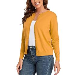 CUNYI Damen Strickjacke Pullover Langarm Klassisch Rundhals Damen Mantel mit Knöpfen Lässig Elegante Oberbekleidung, Senf L von CUNYI