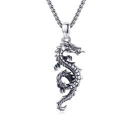 CUOKA MIRACLE Drachen Kette 925 Sterling Silber Herren Drachen Anhänger Halskette für Damen Oxidiert Unisex Drachen Schmuck Valentinstag Geschenke für Männer Mädchen von CUOKA MIRACLE