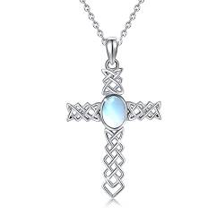 CUOKA MIRACLE Keltische Kreuz Kette 925 Sterling Silber Mondstein Anhänger Kette Mondstein Vintage Anhänger Amulett Schmuck Valentinstag Geschenke für Frauen Mädchen Mama Großmutter Tochter von CUOKA MIRACLE