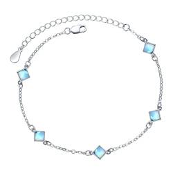 CUOKA MIRACLE Mondstein Armband Sterling Silber Regenbogen Runde Mondstein Mädchen Armband Mondstein Schmuck Geschenk für Kinder von CUOKA MIRACLE