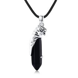 CUOKA MIRACLE Tiger Halskette Herren 925 Sterling Silber Herren Schwarz Kristall Anhänger Tiger Schmuck Geschenk für Frauen Mädchen Männer Damen Junge (F) von CUOKA MIRACLE