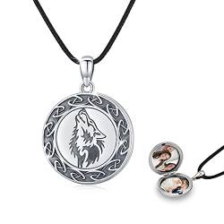 CUOKA MIRACLE Wolf Medaillon Kette Silber 925 Oxidiert Wolf Foto Medaillon Kette Amulett zum öffnen für Bilder Wolf Anhänger Kette Wolf Schmuck for Herren Männer Vatertagsgeschenke für Papa von CUOKA MIRACLE