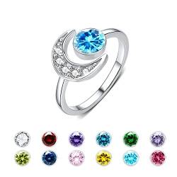 Dezember Geburtsstein Ringe für Frauen 925 Sterling Silber Mond Ringe Geburtstagsstein Ringe Verstellbarer Offener Ring Jahrestag Geburtstag Schmuck Geschenk für Frau Mutter Tochter Freundin von CUOKA MIRACLE