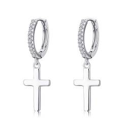 Kreuz Ohrringe 925 Sterling Silber Zirkonia Huggie Creolen Baumeln Kreuz für Männer Knorpel Creolen für Frauen Winzige Creolen für Mädchen von CUOKA MIRACLE