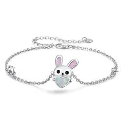 Mädchen Armband 925 Sterling Silber Opal Bunny Armband für Damen Ostern Hase Geschenke für Kinder Mädchen von CUOKA MIRACLE