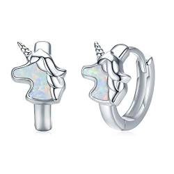 Mädchen Creolen Ohrringe 925 Silber Opal Einhorn Ohrringe Kleine Creolen Kreis Kinder Ohrringe Einhorn Schmuck für Mädchen Damen von CUOKA MIRACLE