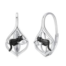 Mädchen Creolen Ohrringe 925 Sterling Silber Katzen Ohrringe Keltische Klein Ohrringe für Damen Kinder Tiere Katze Schmuck Geschenke von CUOKA MIRACLE