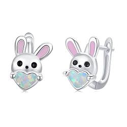 Mädchen Creolen Ohrringe 925 Sterling Silber Opal Bunny Ohrringe für Damen Kleine Creolen Hase Ostern Geschenke für Kinder Mädchen von CUOKA MIRACLE