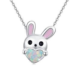 Mädchen Kette 925 Sterling Silber Opal Bunny Halskette für Damen Kette Hase Kinder Schmuck von CUOKA MIRACLE