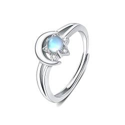 Mondstein Ring 925 Sterling Silber Mond und Stern Ring Verstellbare Ringe Stimmungsring Damen Weihnachts Geschenk für Damen Frauen Mädchen von CUOKA MIRACLE