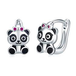 Panda Ohrringe Creolen Mädchen 925 Sterling Silber Kinder Ohrringe Creolen Klein Ohrringe Kreolen für Damen Durchmesser 10mm Klappcreolen Panda Tier Ohrringe für Damen Mädchen Mutter Tochter Freunde von CUOKA MIRACLE