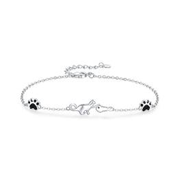 Pfoten Armband 925 Sterling Silber Tier Armband Mädchen Kinder Verstellbare Katze Hunde Armband Tier Schmuck Weihnachtsgeschenke für Damen Mädchen Kinder von CUOKA MIRACLE