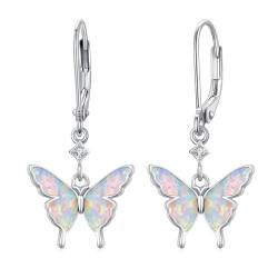 Schmetterling Ohrringe Mädchen 925 Sterling Silber Opal Ohrringe Schmetterling Opal Schmuck Geschenk für Frauen Tochter Ehefrau (Leverback-white) von CUOKA MIRACLE