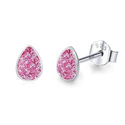 Tropfen Ohrringe Silber 925 Kinder Ohrringe Klein Tropfen Ohrstecker für Mädchen Hypoallergene Glitzer Ohrringe Tropfen für Damen Mädchen Kinder (Tropfen-Rosa-6mm) von CUOKA MIRACLE