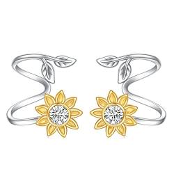 CUPENDA Sonnenblume Ohrringe 925er Sterlingsilber Zierlich Blume Manschettenohrringe mit Zirkonia Schmuckgeschenke für Frauen Mädchen von CUPENDA