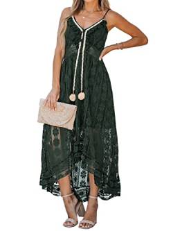 CUPSHE Ärmelloses V-Ausschnitt Quaste Rüschen Kleid für Frauen Lace Up Smocking Rüschen Maxikleid, Dunkelgrün, S, CAA05A2E063RPS von CUPSHE