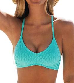 CUPSHE Damen Bikini Oberteil Neckholder Bikini Bademode U Ausschnitt Texturiert Bikini Top Blau XL von CUPSHE