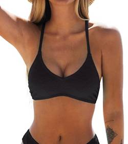 CUPSHE Damen Bikini Oberteil Neckholder Bikini Bademode U Ausschnitt Texturiert Bikini Top Schwarz XS von CUPSHE