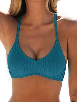 CUPSHE Damen Bikini Oberteil Neckholder Bikini Bademode U Ausschnitt Texturiert Bikini Top Teal XS von CUPSHE