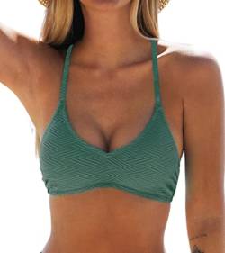 CUPSHE Damen Bikini Oberteil Neckholder U Ausschnitt Texturierte Bademode Bikini Top Moosgrün M von CUPSHE