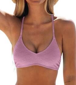 CUPSHE Damen Bikini Oberteil Neckholder U Ausschnitt Texturierte Bademode Bikini Top Rosa L von CUPSHE