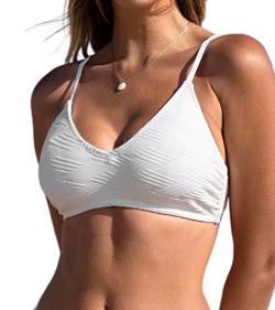 CUPSHE Damen Bikini Oberteil Neckholder U Ausschnitt Texturierte Bademode Bikini Top Weiß L von CUPSHE