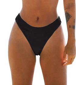 CUPSHE Damen Bikinihose High Cut Mid Waist Cheeky Bikini Badehose Hipster Texturiert Bikini Slip Schwarz XL von CUPSHE