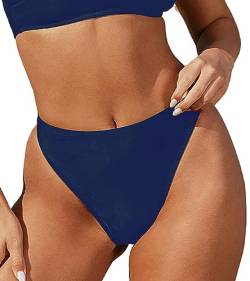 CUPSHE Damen Bikinihose High Waist Brazilian Style Badehose High Cut Hipster Unifarben Bikini Slip Marineblau XL von CUPSHE