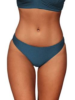 CUPSHE Damen Bikinihose Low Waist Brazilian Style Gerippte Badehose Hipster Unifarben Cheeky Bikini Slip Navy L von CUPSHE