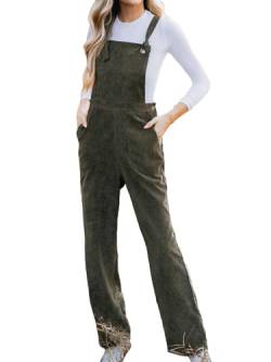 CUPSHE Damen Cord Latzhose Tie Strap Knopfleiste Jumpsuit Overalls Weites Bein Corduroy Lang Hosenanzug Playsuit Grün XL von CUPSHE