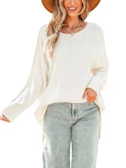 CUPSHE Damen Herbst Casual Ballonärmel One Shoulder Pointelle Knit Loose Pullover Pullover Winter Bluse, Weiss/opulenter Garten, Mittel von CUPSHE