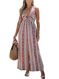 CUPSHE Damen Jumpsuit V Ausschnitt Ärmellos Rückenfrei Weites bein Romper Overall Sommer Paisley Print Chiffon Hosenanzug Playsuit Rot M von CUPSHE