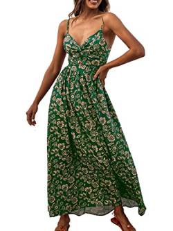 CUPSHE Damen Kleid V Ausschnitt Twist Blumendruck Verstellbares Cami Maxikleid Freizeitkleider Boho Beach Maxi Dress Grünes Blumenmuster M von CUPSHE