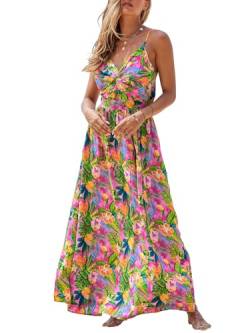 CUPSHE Damen Kleid V Ausschnitt Twist Front Ärmellos Blumendruck Verstellbares Cami Maxikleid Freizeitkleider Boho Party Beach Maxi Dress Tropisches Blumenmuster M von CUPSHE