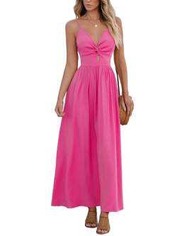 CUPSHE Damen Kleid V Ausschnitt Twist Front Ärmellos Verstellbares Cami Maxikleid Freizeitkleider Boho Party Beach Maxi Dress Knallpink M von CUPSHE